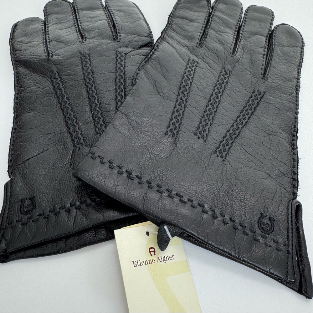 Etienne Aigner Leather Gloves Cashmere Lining Mens XL - Picture 3 of 12